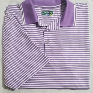 Men's Purple Pro Tour Cool Play Striped Polo Shirt. Sz L